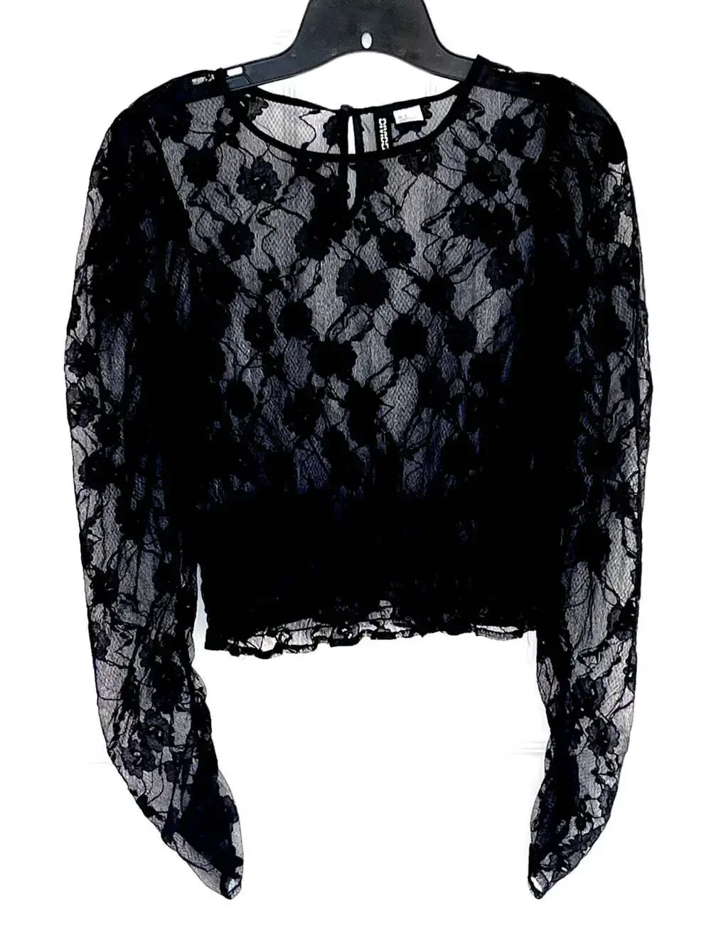 H&M Divided Womens Sheer Black Floral Lace Top Sz S Romantic Goth Whimsigoth